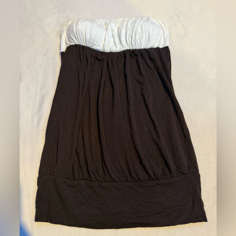 brown and white off shoulder top